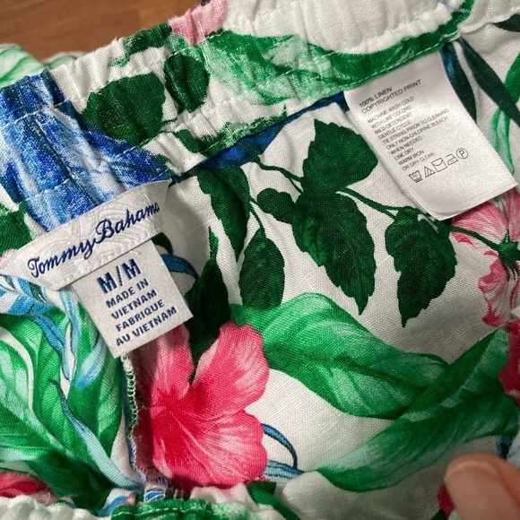 NEW Tommy Bahama White Colorful Tropical Floral Linen Wide Leg Pants - Picture 7 of 7